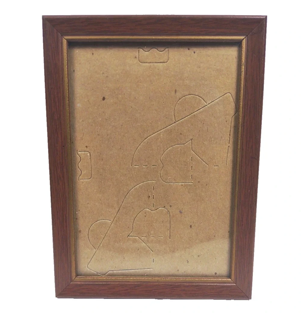 Vintage Metal Faux Wood Small Picture Frame w Gold Trim 5x7 Hang Stand MCM